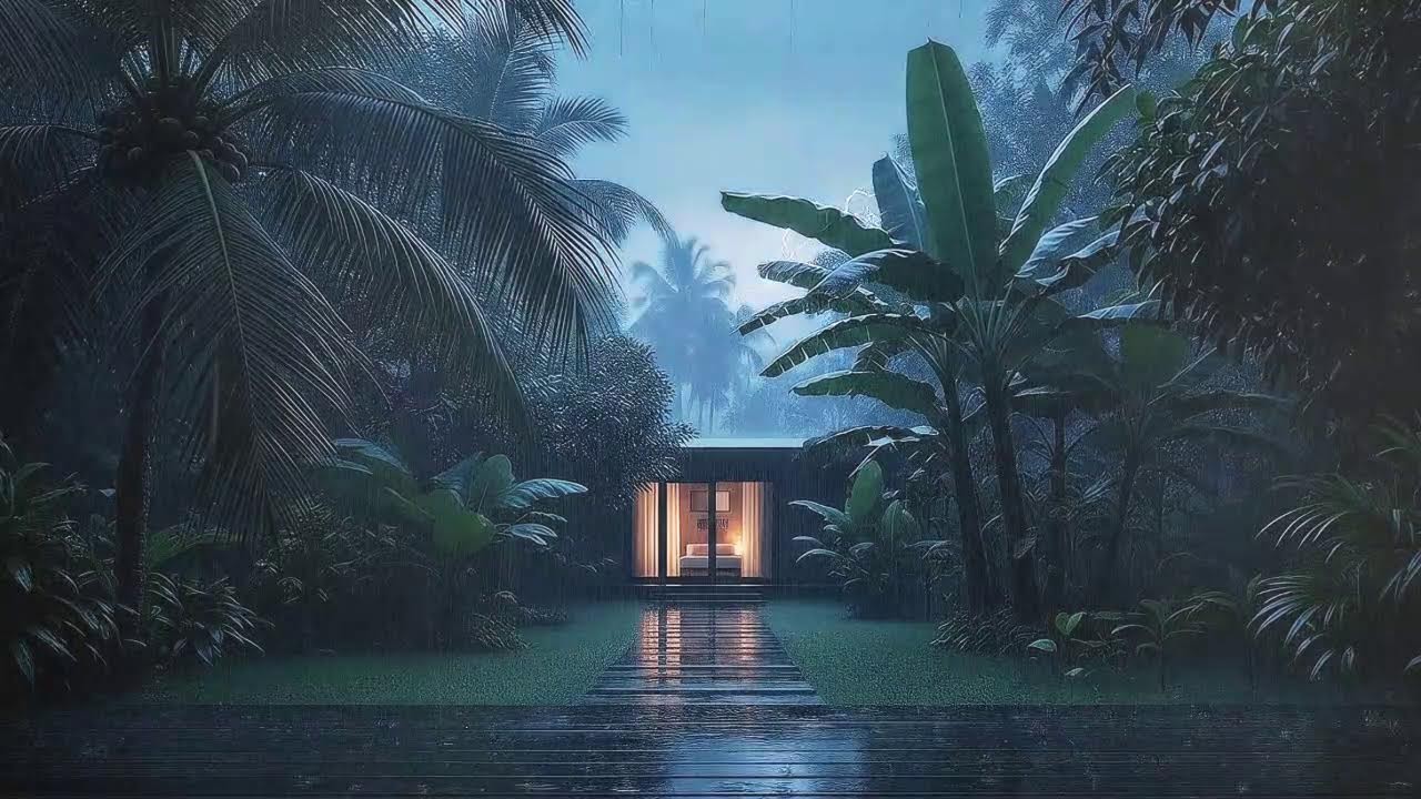 Instant Sleep with Light Rain and Distant Storm at Forest Cabin Terrace 🌧️