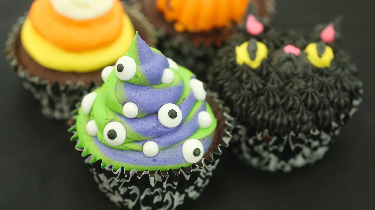 (EASY!) How to Make Halloween Cupcakes | Candy Corn, Black Cat, Monster, Unicorn & Wound