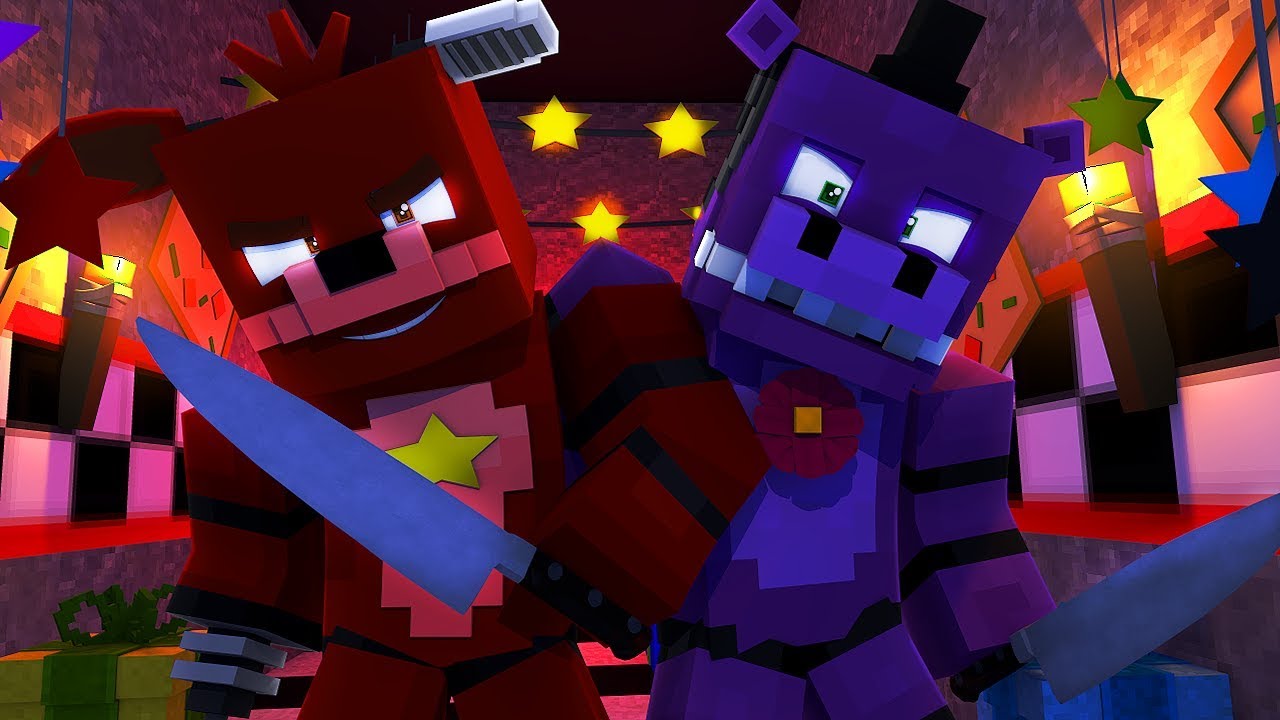 Minecraft FNAF 6 Pizzeria Simulator HIDE AND SEEK - ROCKSTAR FOXY CHASES US! (Minecraft Roleplay)