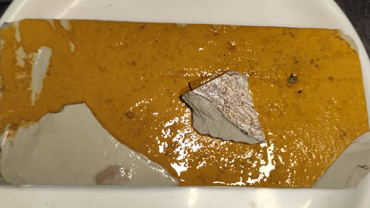 Tooo much satisfying scraping ASMR video - 1 kg big yellow coated shale stone wet cleaning 