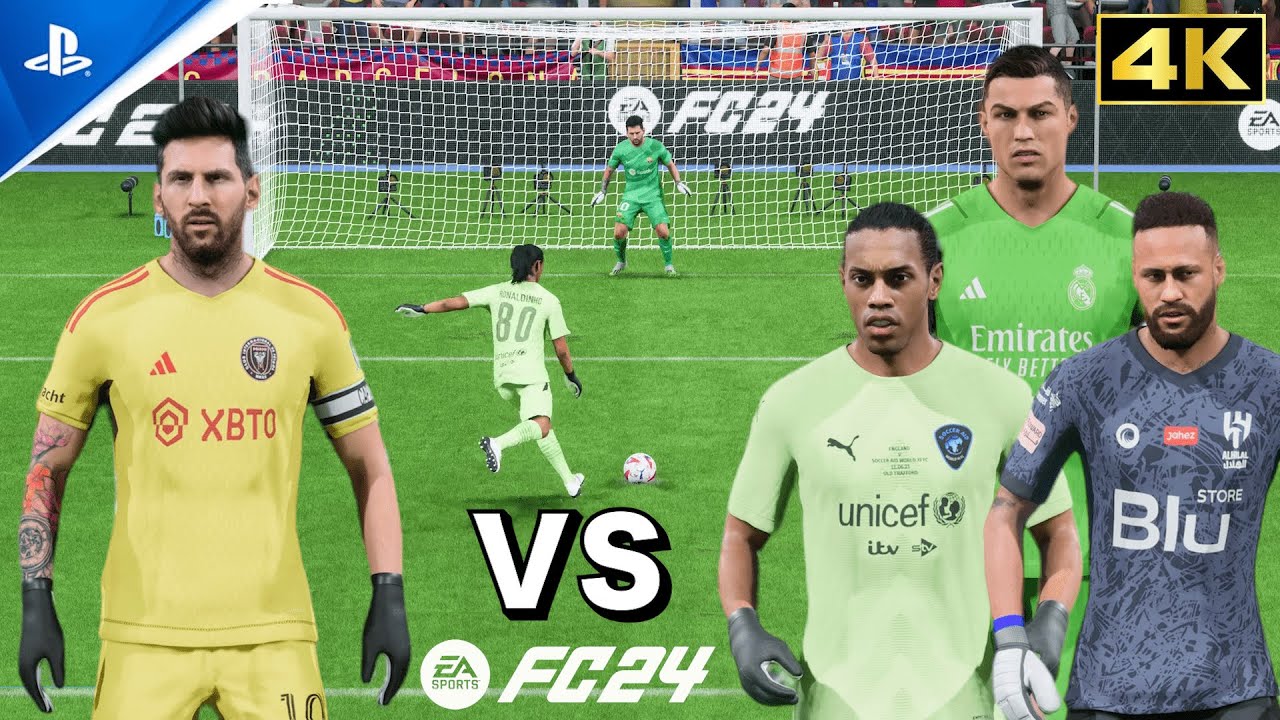 FC24 GK Messi vs GK(Ronaldinho,Ronaldo,Neymar) Penalty Shootout [PS5 4K 60FPS][Gameplay]