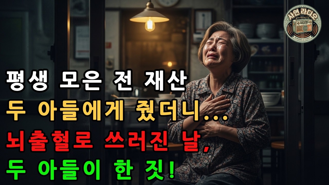 평생 모은 전 재산을 두 아들에게 줬더니…뇌출혈로 쓰러진 날, 두 아들이 한 짓!ㅣ노후사연ㅣ인생사연ㅣ감동사연ㅣ인생라디오ㅣ오디오북ㅣ드라마ㅣ라디오ㅣ