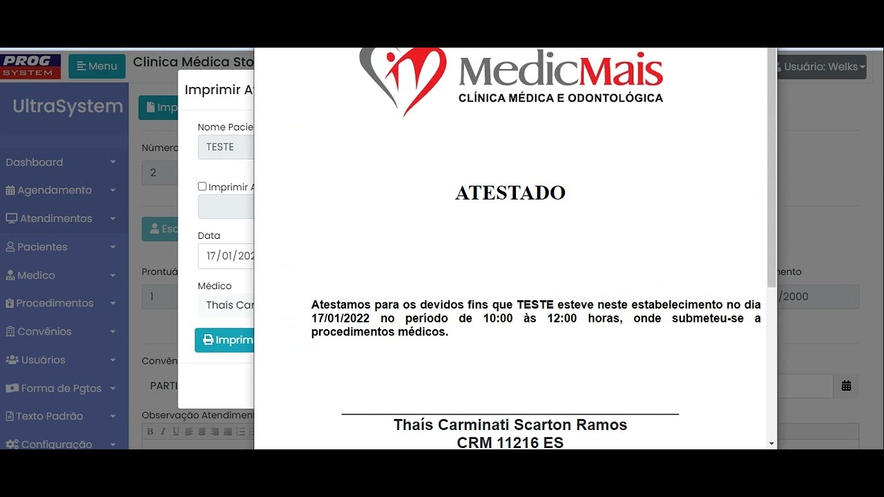 Imprimindo Atestado Medico