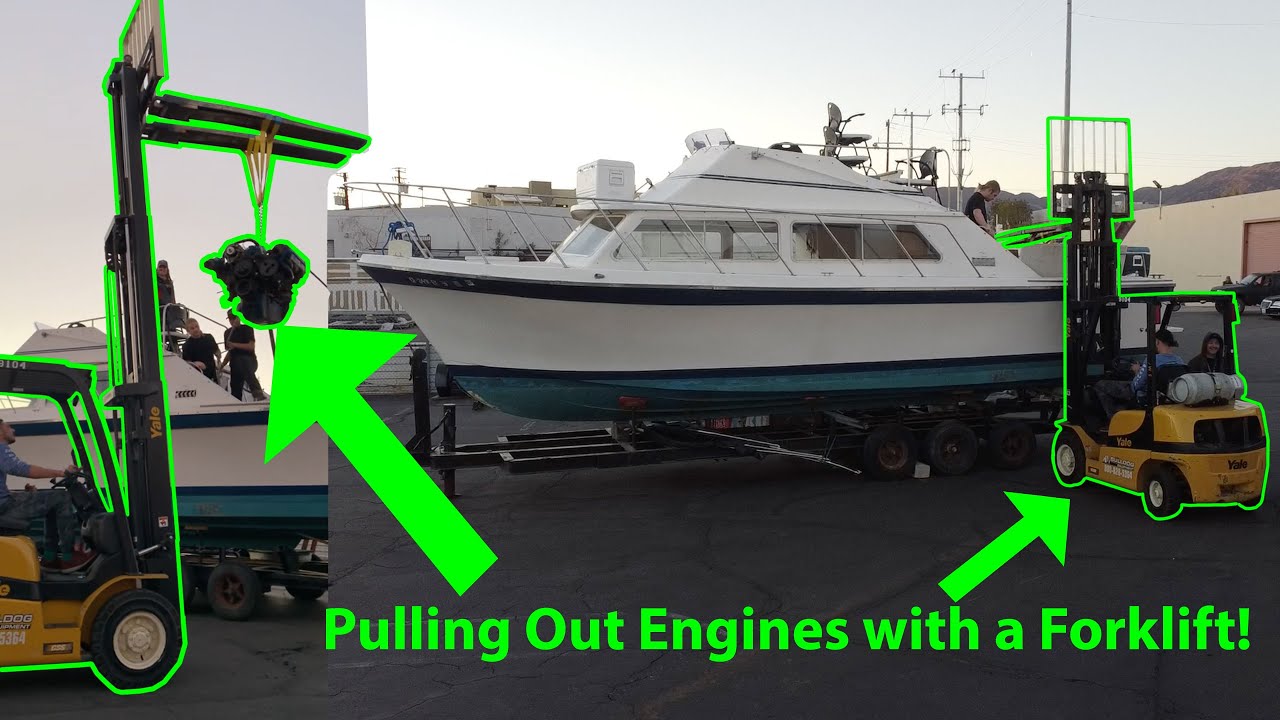 Pulling Out Boat Engines With A Forklift - 46 Year Old Yacht Restoration - Engine Removal  - Ep 15