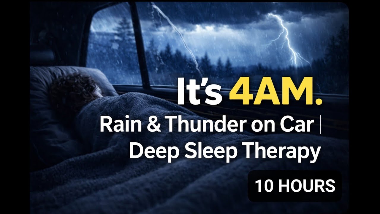 Deep Sleep Therapy | Heavy Rain & Powerful Thunder on Car at Night (10 Hours)