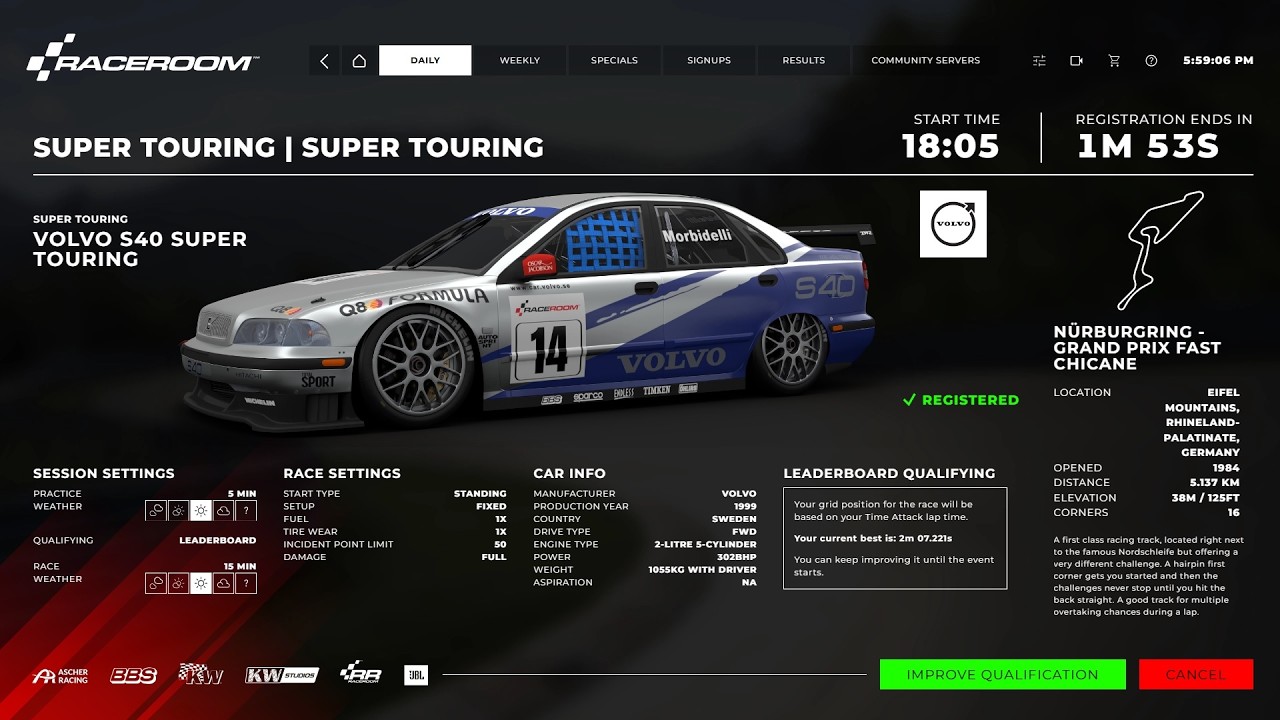 Raceroom Racing Experience. Watkins Glen. Volvo S40 ST