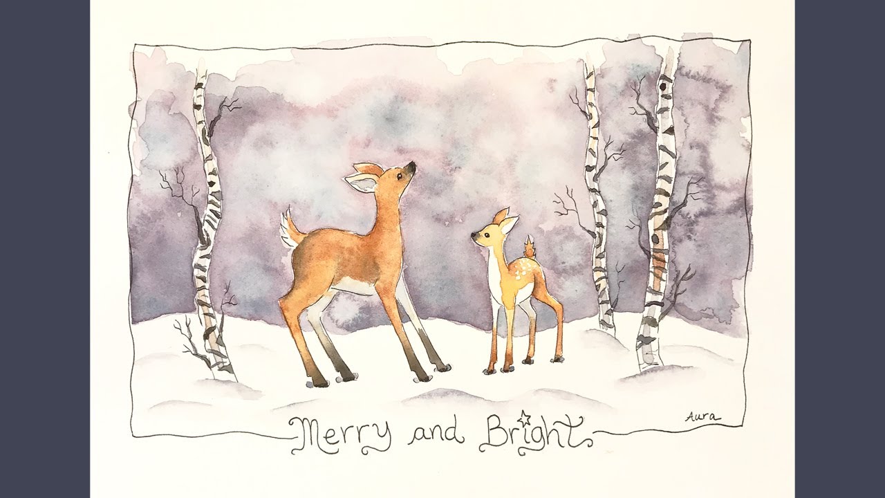 Deer Painting for Beginners - Easy Watercolor Winter Scene Tutorial