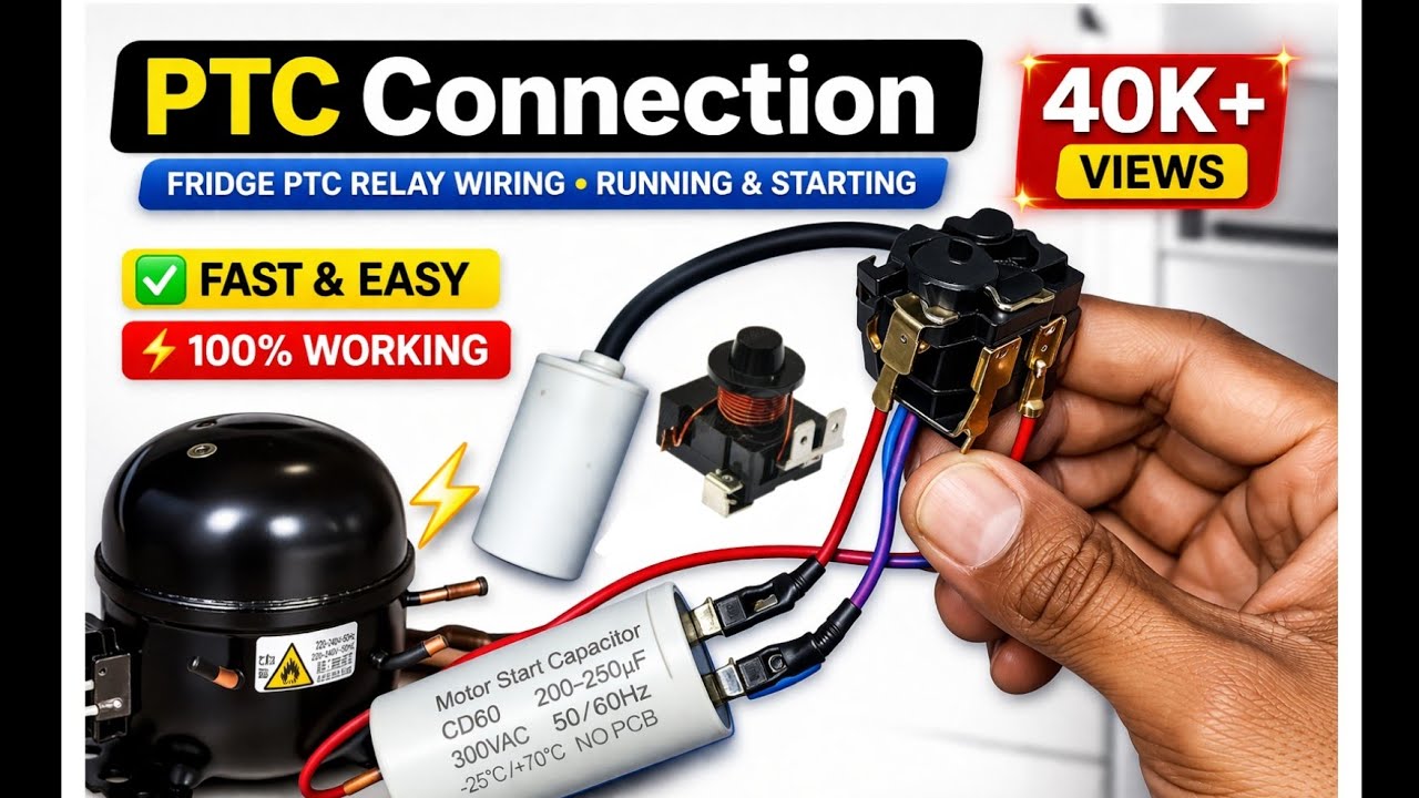 how to connection P.T.C. relay (running starting)#fridgerepair