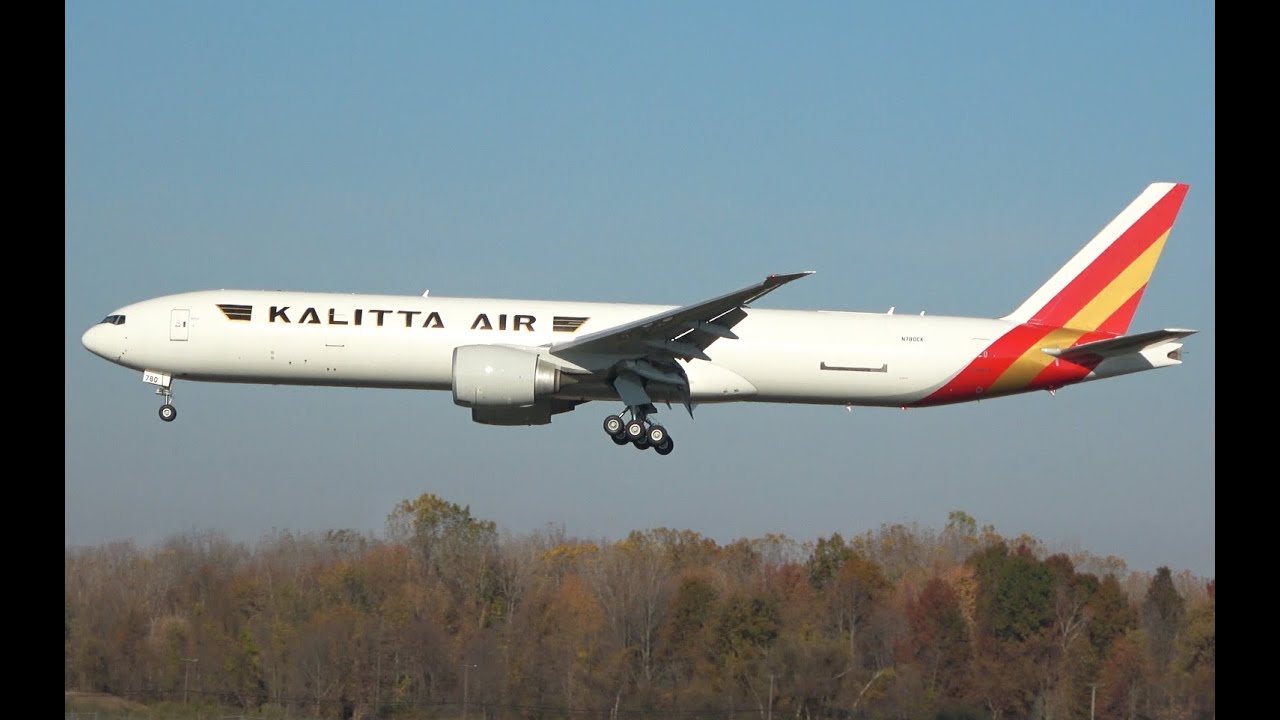 Kalitta Air 777-300ERSF landing, YIP
