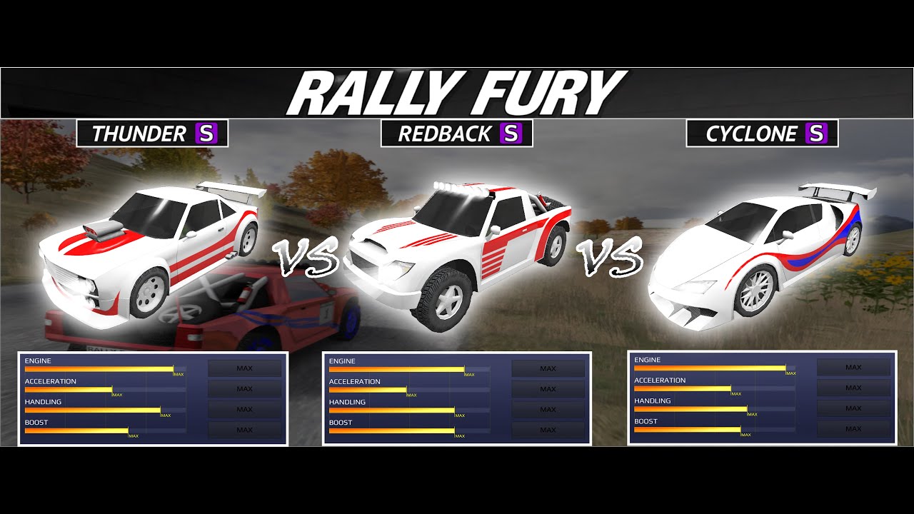 Rally Fury THUNDER S vs REDBACK S vs CYCLONE S Who has more 300KM/H speed gain in engine stats!!!?