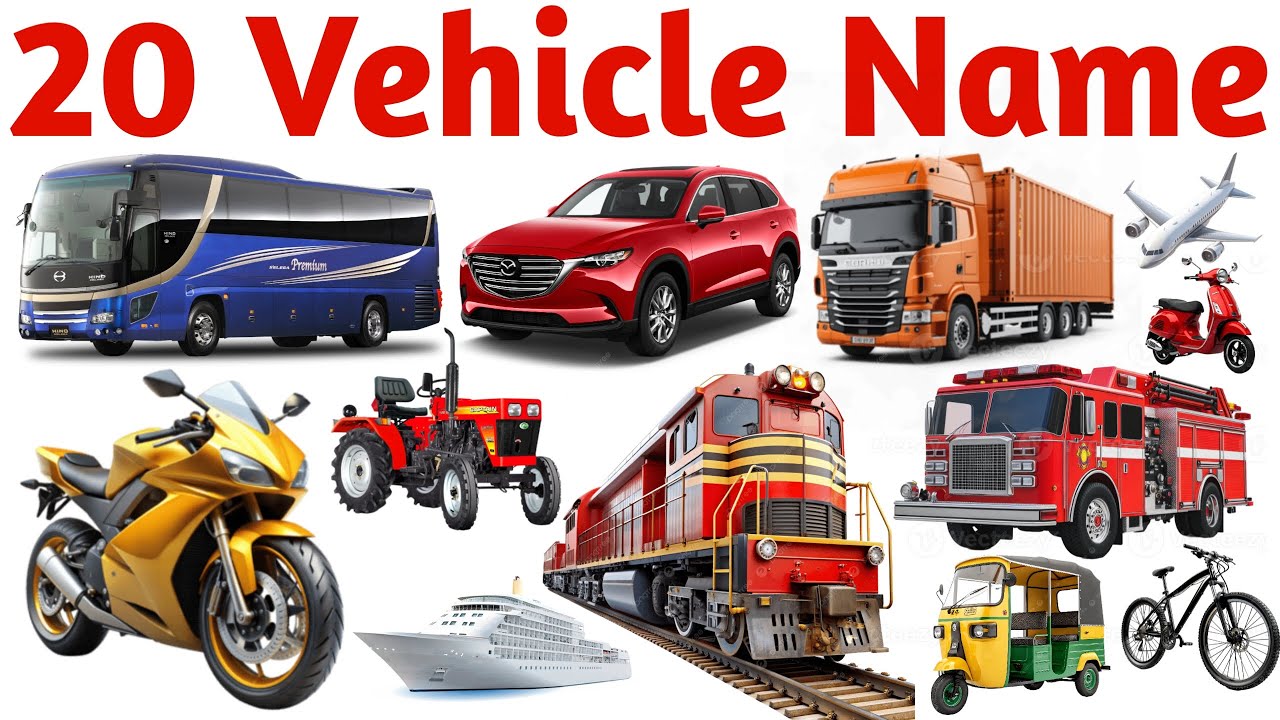 20 Vehicle Name in English & Hindi | Learn Transport Names | Educational Kids Video