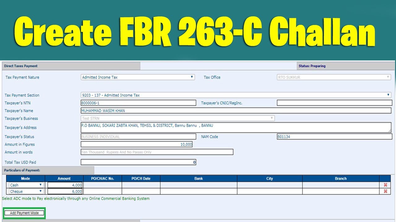 How to create FBR 236-C Challan for sale of Immovable Property