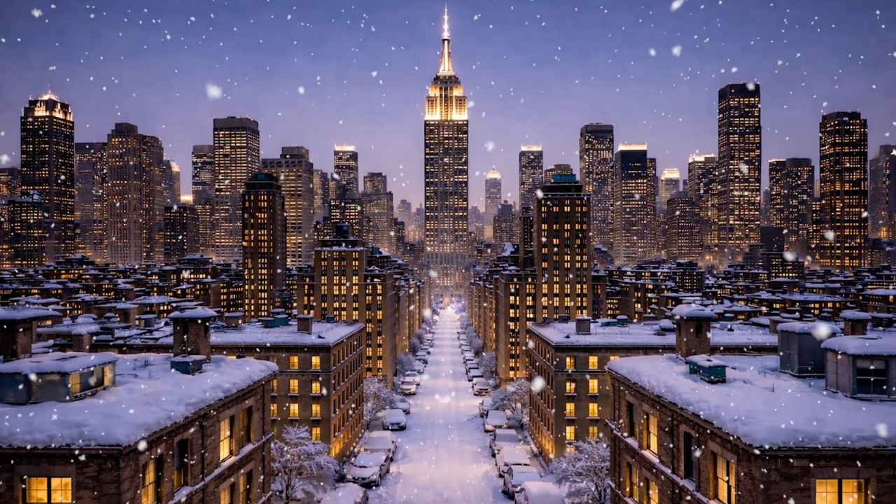 🌨️🌃 New York City NIGHT Pure Snow | 12 Hour Relaxing Winter Ambience for Study, Rest, and Deep Sleep
