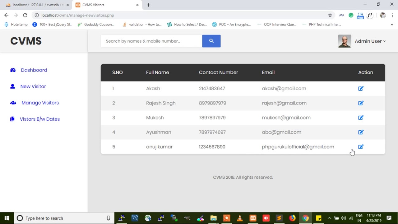 Company Visitors Management System using PHP and MySQL | Company Visitors Management System project