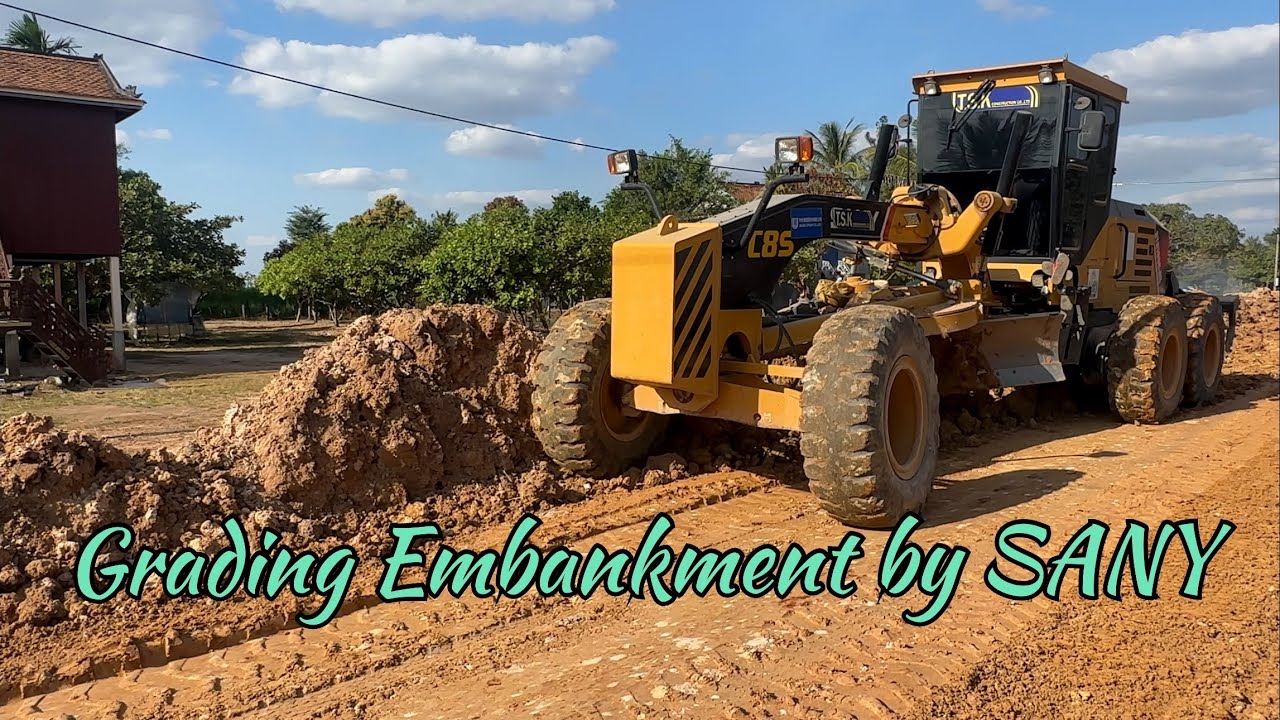 SANY Motor Grader and Roller on Embankment Work