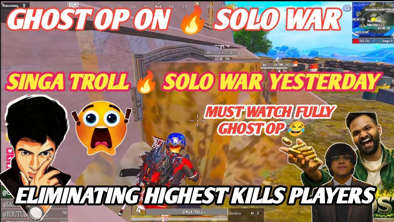 SINGA TROLL 😳 GHOST OP 🔥ELIMINATING HIGHEST KILLS PLAYERS SOLO WAR #bgmilive #madan #TN49YT #bgmi 