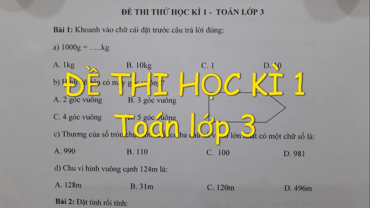 Toán lớp 3 - ĐỀ THI HỌC KÌ 1 - Năm học 2020. Đăng ký Lớp online cô Lan 0968035669