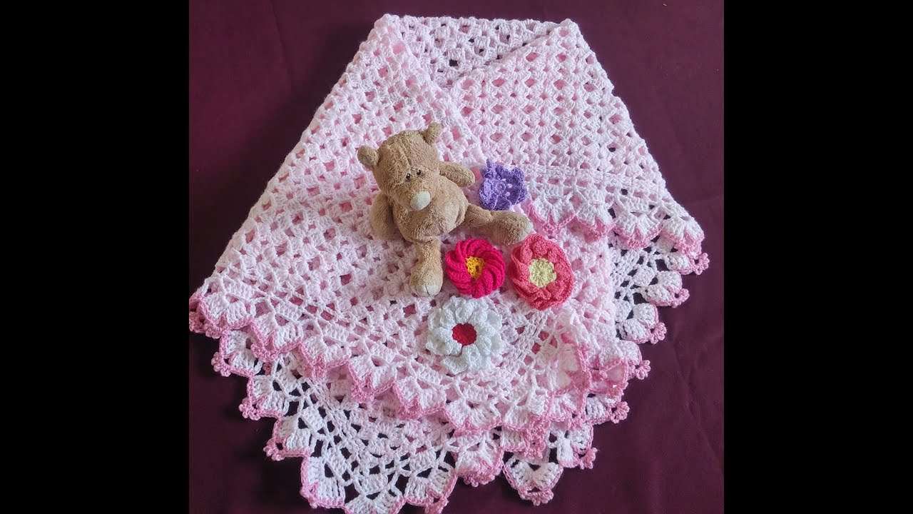 Cobijita para bebe tejida a Gancho puntada  flor