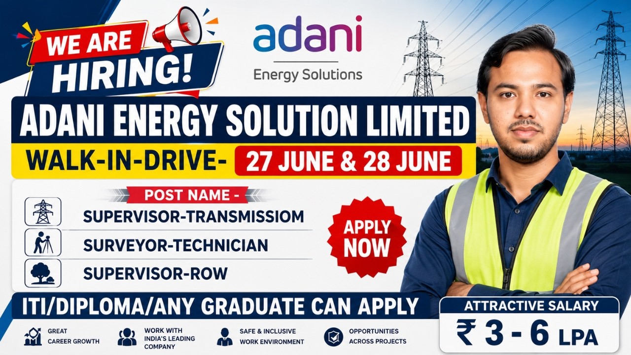 Adani Energy Recruitment 2026 | ITI/Diploma/Any Graduate CTC: 6.5Lakh| Adani Energy New Vacancy 2026
