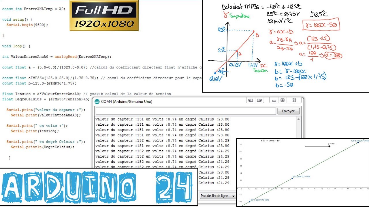 Arduino24-CONVERTIR une VALEUR de TENSION en degré CELSIUS du CAPTEUR de TEMPÉRATURE TMP36