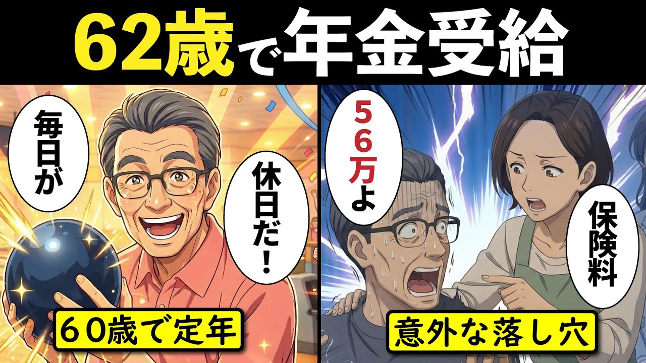 【漫画】62歳で年金受給するとどうなる？60歳定年退職 vs 2年だけ再雇用。税金・保険料を徹底比較した結果…【老後年金・繰上げ受給】