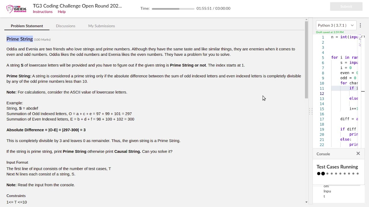 Prime string | Geekgoddess -2021 | techgig | passed all test cases