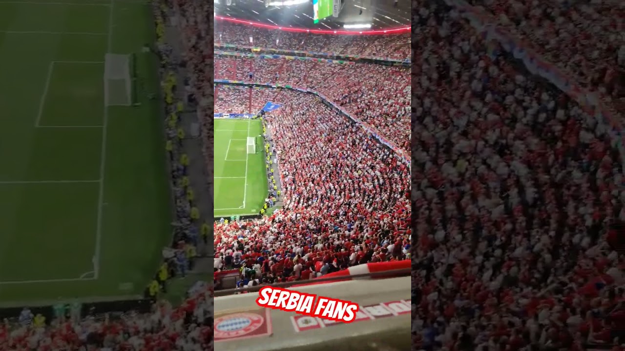 Serbia fans chant during the EURO 2024 match against Denmark at Allianz Arena i M&uuml;nchen