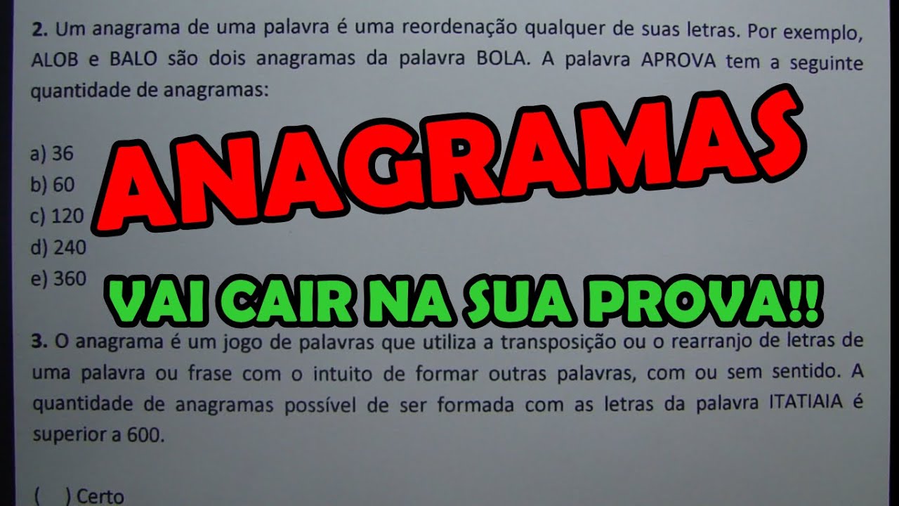 ANAGRAMAS - 8 QUESTÕES CONCURSO