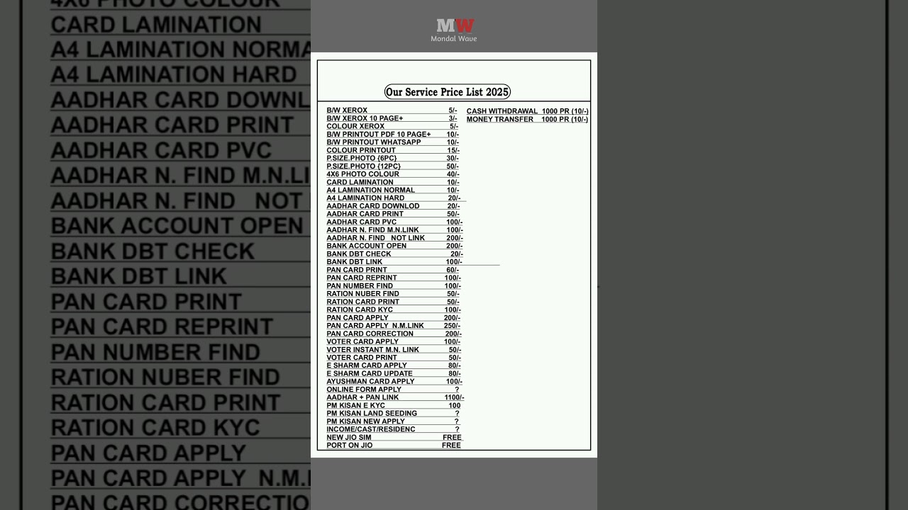 Cyber cafe all service price list||Cyber cafe all service list 2025l|