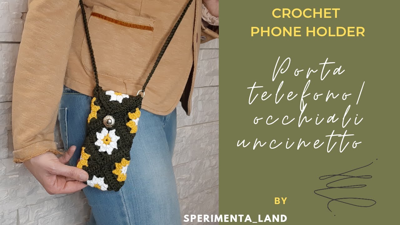 Porta telefono/occhiali uncinetto mattonella margherita – Crochet granny square phone holder
