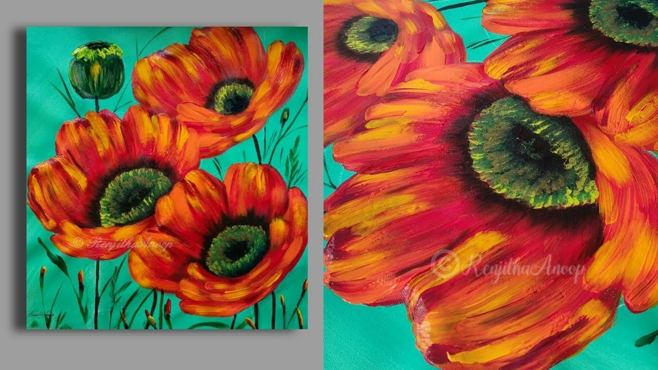 STEP by STEP Abstract / Contemporary Realistic Flower Painting For Beginners - Painting Lessons