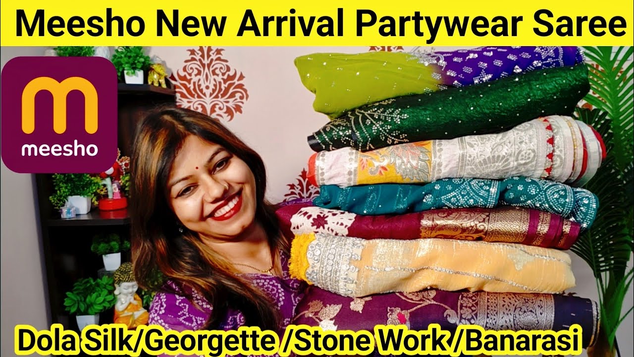 Meesho Saree Haul 🥰Partywear Stone Work /DolaSilk /Georgette /Bandhej Saree Meesho new arrival 2026