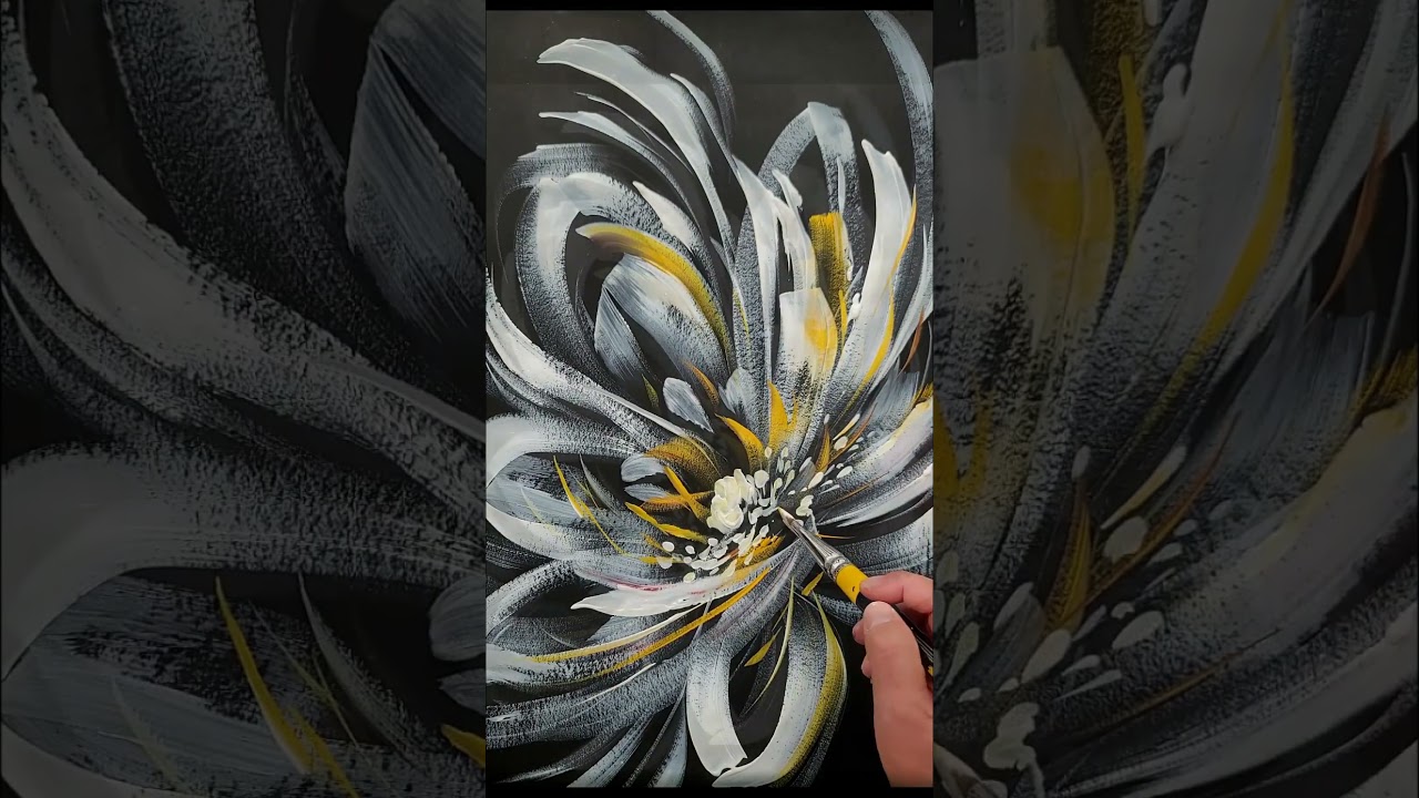평붓터치로 흑백 추상꽃 그리기 Black & White Abstract Flower Brush stroke #art #abstract #fast