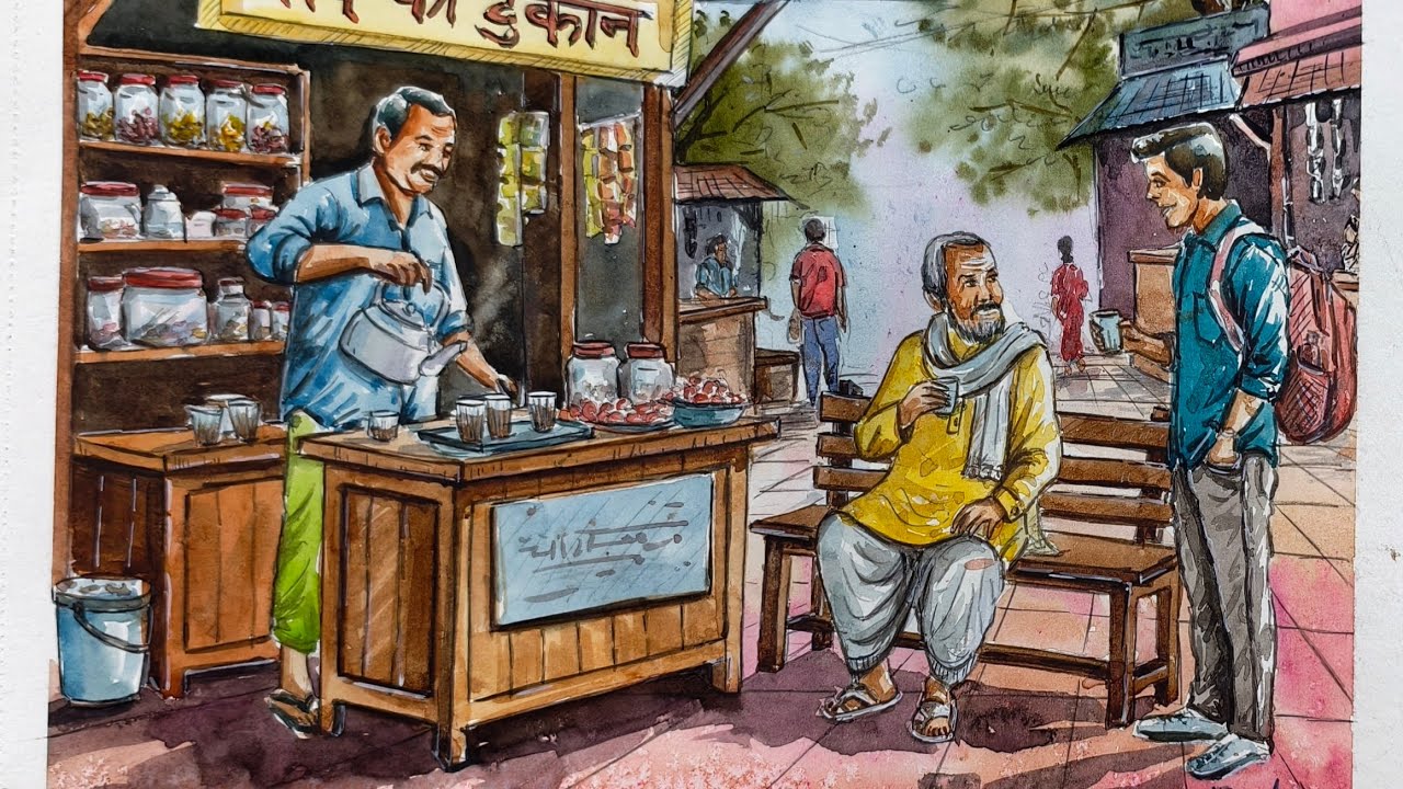 Tea Stall Composition | BFA Entrance Exam Preparation | Tutorial of Market Seen Drawing |