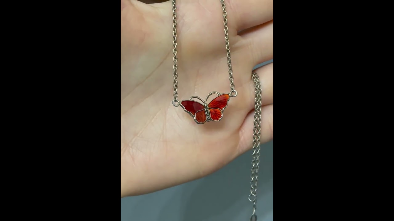 Vintage Enamel Norway Ole Petter Ranch-Olsen Butterfly Necklace