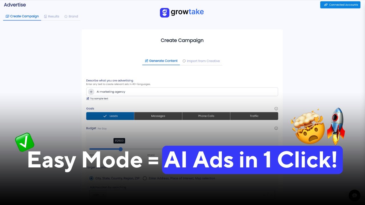✅ Easy Mode is Here! Create Ads with ONE Click Using Growtake AI