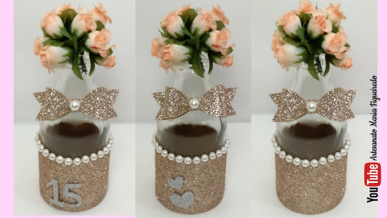 Garrafa decorada com E.V.A. Simples e fácil -Diy - Casamento 15 anos |Feat Construindo Arte