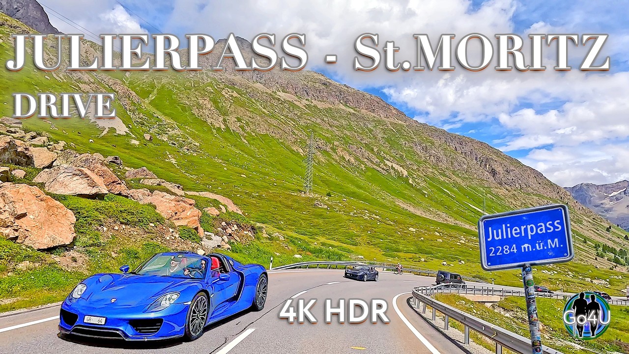 Switzerland St. MORITZ 🇨🇭 DRIVE from JULIERPASS to Luxury Village among the Mountains 4K HDR