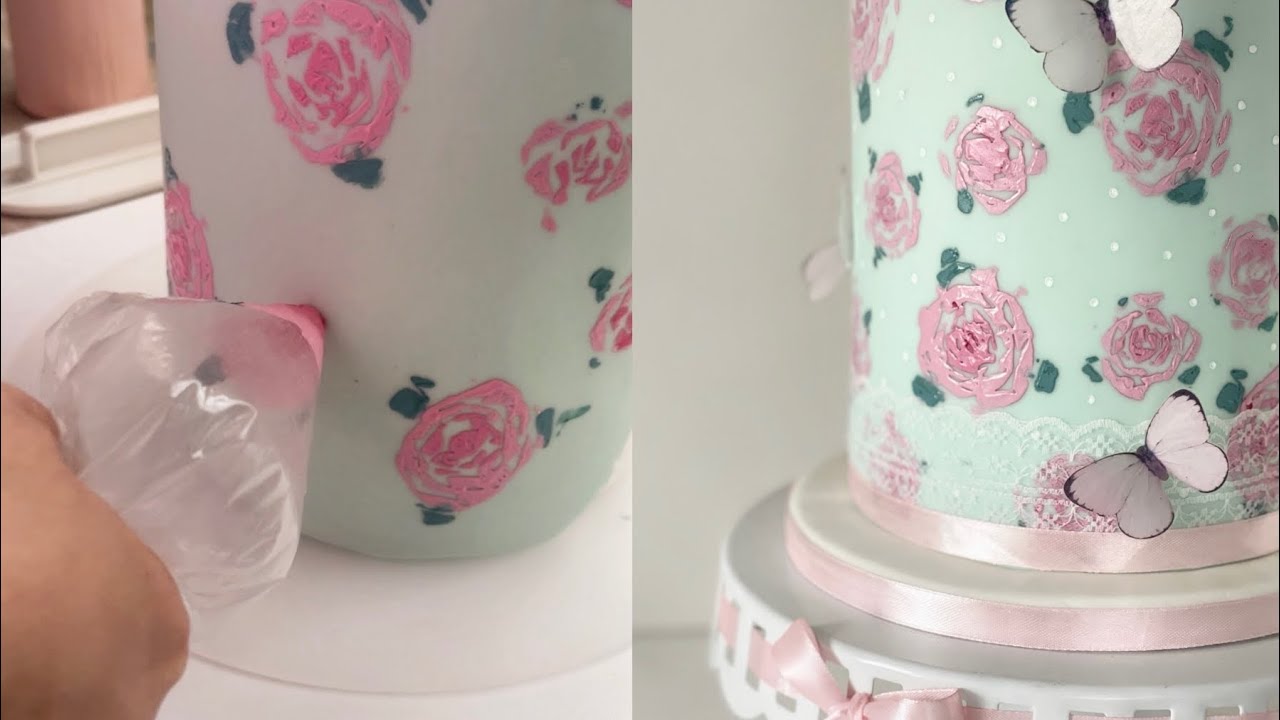 Paint these beautiful roses with just a plastic bag | Easy Cake painting | Vintage Cake | Spring