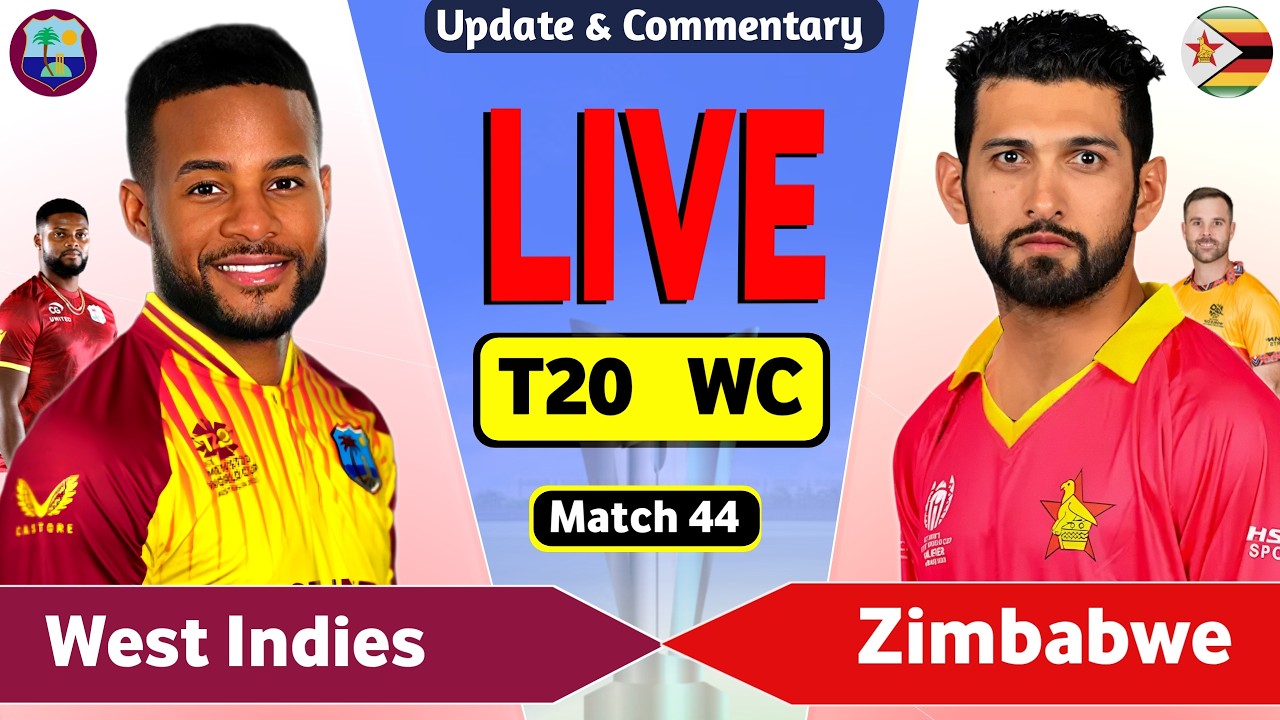 🔴 Live Cricket Match Today: West Indies vs Zimbabwe 44th T20 | WI vs ZIM Live Score T20 World Cup
