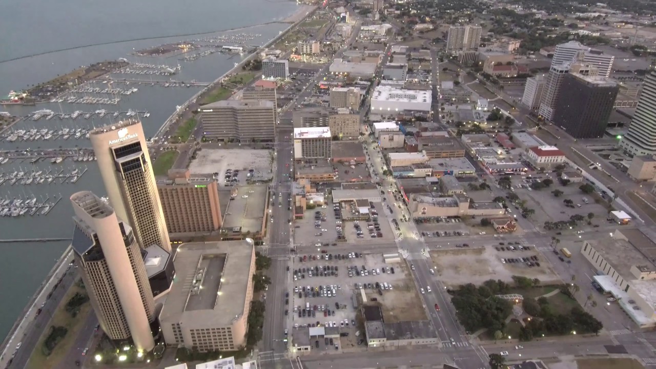 Drone Sunset Over Shoreline Blvd Downtown Corpus Christi 2019