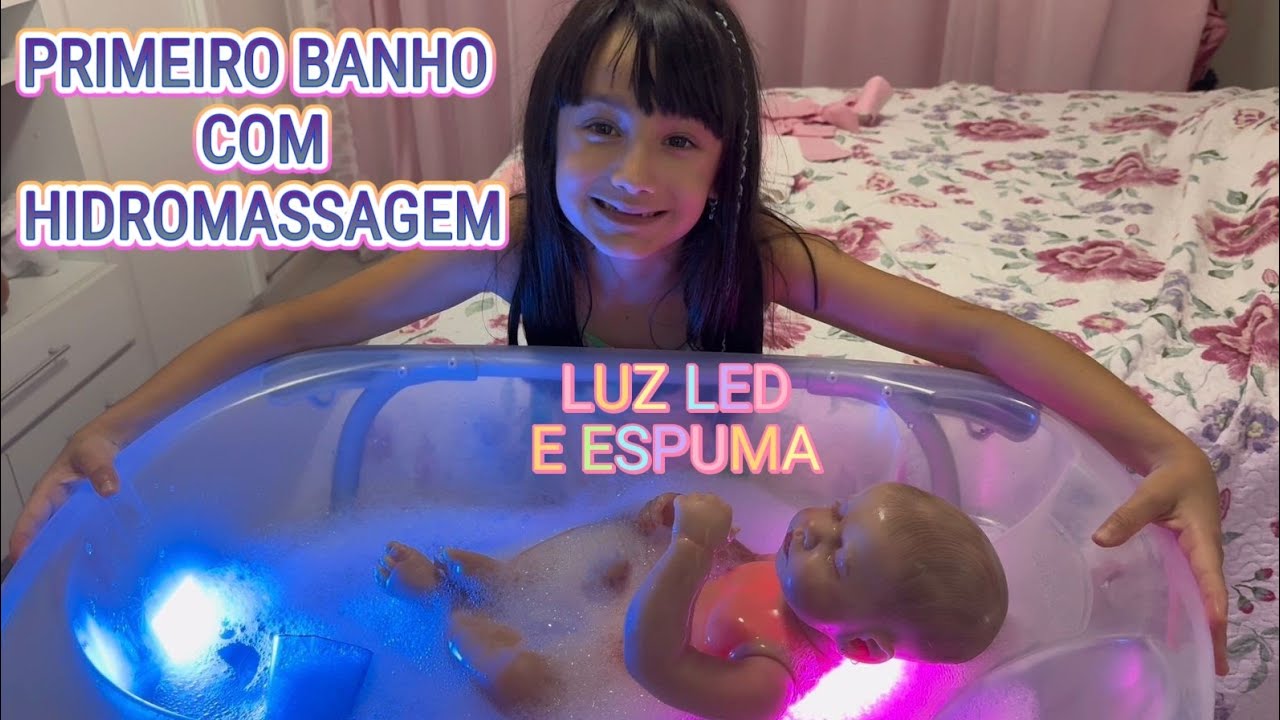 ROTINA DO BANHO DA BEBÊ REBORN COM HIDROMASSAGEM, LUZ LED E MUITA ESPUMA PRA IR DORMIR E RELAXAR
