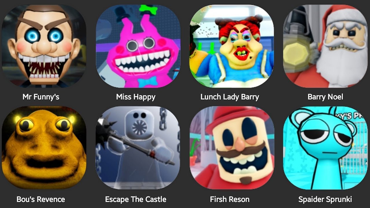 MR FUNNY'S,ROBLOX,BOU'S REVEGEN,SKIBIDI TOILET,GARNNY OBBY PRISON,EYES,BARRY PRISON RUN,BABY POLY HO