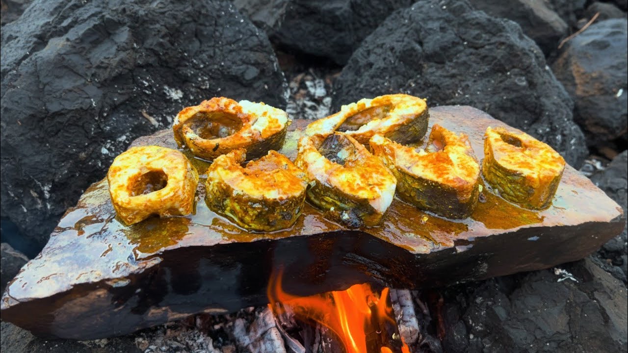 Primitive Hot Stone Fish Cooking in the Wild 🏔️🔥 | No Talking ASMR