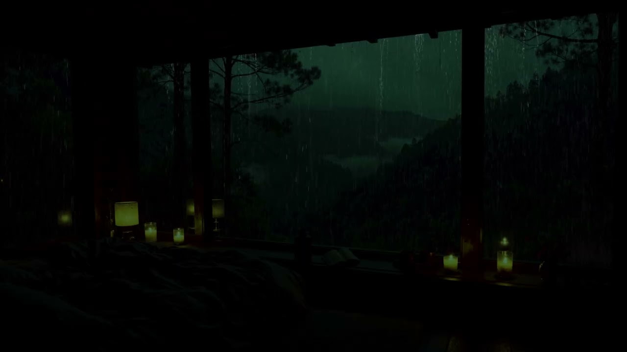Rain Sounds in a Dark Bedroom 🌧 (No Ads) | Peaceful Snowy Forest Ambience for Sleep & Relaxation
