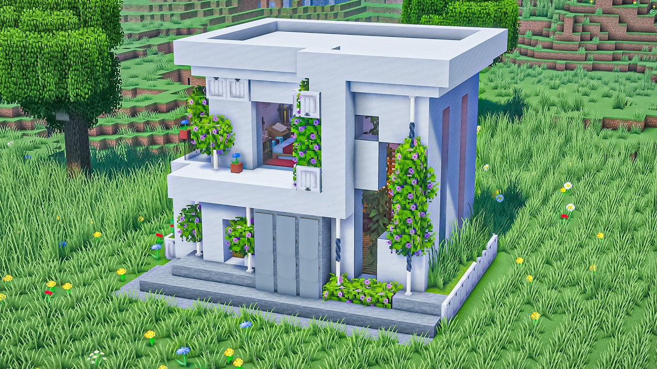 Minecraft: How to Build a Modern House Tutorial (Easy to Follow) #18 - Interior in Description!