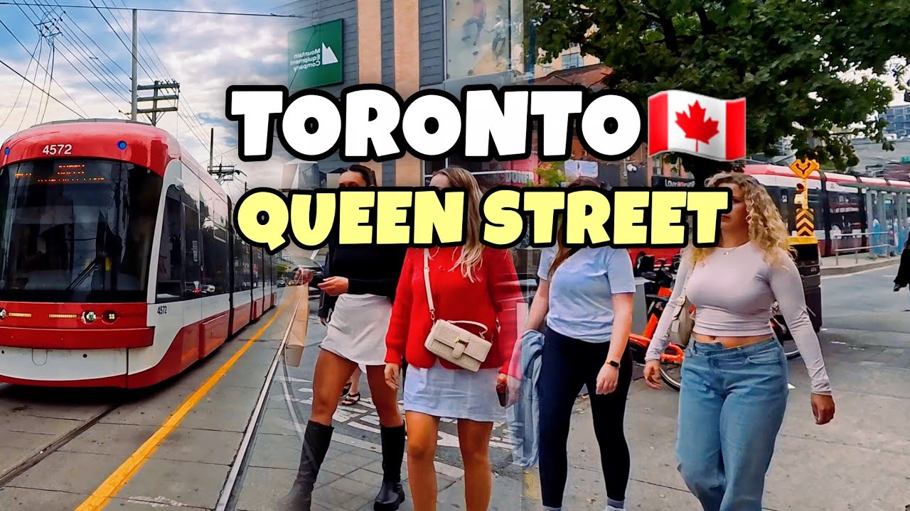Toronto Saturday Queen Street West Downtown walking Tour Canada 4K