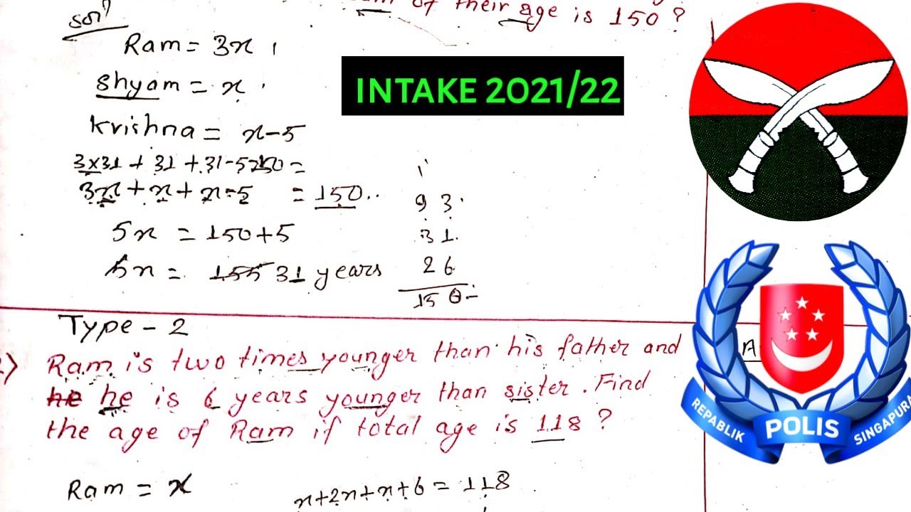Age Solution | British Army and Singapore Police Math Model Question | Intake 2021/22
