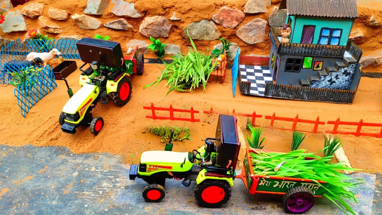 DIY Mini Toy Tractor Farming | Gay Ke Liye Hari Ghas Laye | Real Village Agriculture Story