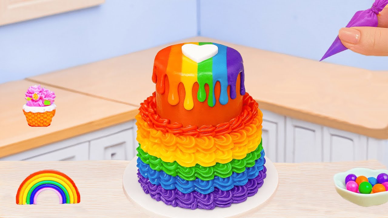 Mini Rainbow Cake Recipe With Chocolate💕Delicious Miniature Colorful Cake💕Sweet Cakes